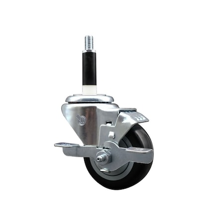 Service Caster 3'' SS Black Poly Swivel 7/8'' Expanding Stem Caster with Brake SCC-SSEX20S314-PPUB-BLK-TLB-78